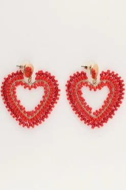 My Jewellery Boucles D'oreilles Avec Perles Rouges En Forme De Coeur Fashion