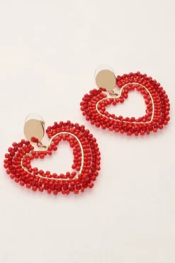 My Jewellery Boucles D'oreilles Avec Perles Rouges En Forme De Coeur Fashion
