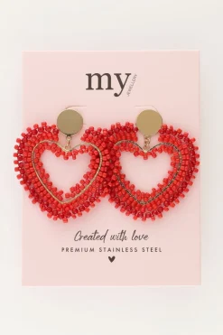 My Jewellery Boucles D'oreilles Avec Perles Rouges En Forme De Coeur Fashion