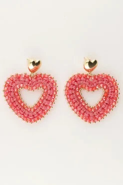 My Jewellery Boucles D'oreilles Avec Perles Roses En Forme De Coeur Hot