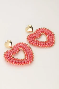 My Jewellery Boucles D'oreilles Avec Perles Roses En Forme De Coeur Hot