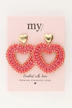 My Jewellery Boucles D'oreilles Avec Perles Roses En Forme De Coeur Hot