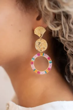 My Jewellery Boucles D'oreilles Coquillage Et Anneau Coloré New