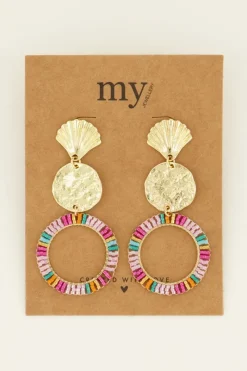 My Jewellery Boucles D'oreilles Coquillage Et Anneau Coloré New