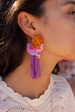 My Jewellery Boucles D'oreilles Island Avec Fleurs Et Franges Violettes Online