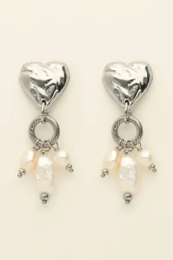 My Jewellery Boucles D’oreilles Longues Coeur Et Perles Online