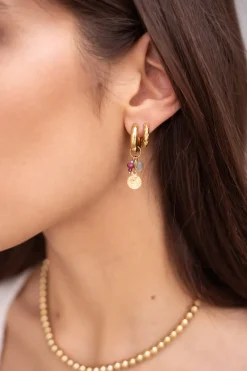 My Jewellery Boucles D'oreilles Mini Avec Pièces De Monnaie Et Pierre Verte New