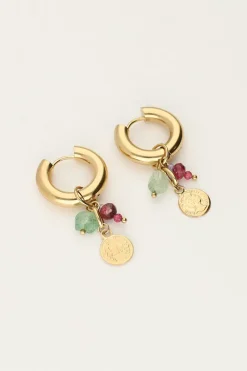 My Jewellery Boucles D'oreilles Mini Avec Pièces De Monnaie Et Pierre Verte New