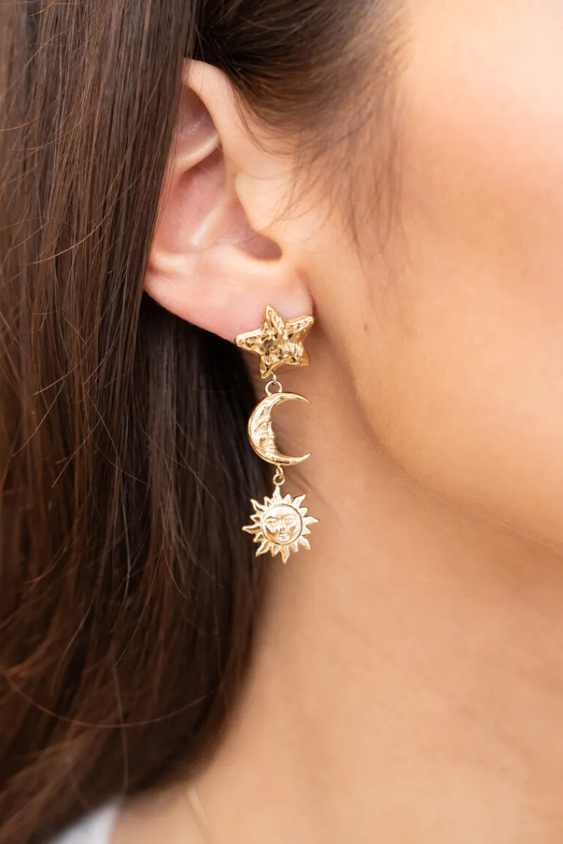 My Jewellery Boucles D'oreilles Pendantes Starry Avec étoile Et Soleil New