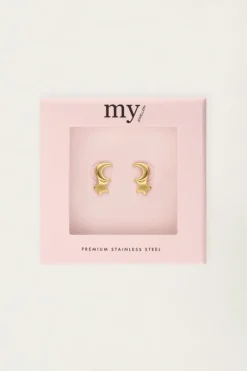 My Jewellery Boucles D'oreilles Puces Mini Lune Et étoile New