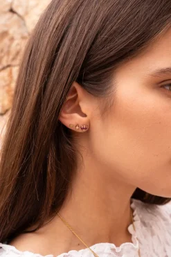 My Jewellery Boucles D'oreilles Puces Rose Plate New