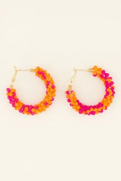 My Jewellery Boucles D'oreilles Rondes Tendance Avec Petites Pierres Roses Et Orange Sale