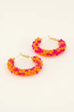 My Jewellery Boucles D'oreilles Rondes Tendance Avec Petites Pierres Roses Et Orange Sale