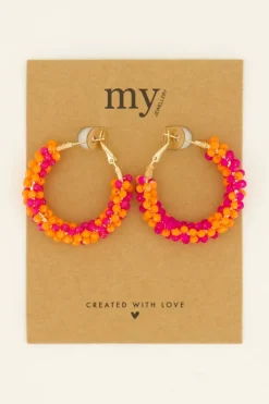 My Jewellery Boucles D'oreilles Rondes Tendance Avec Petites Pierres Roses Et Orange Sale