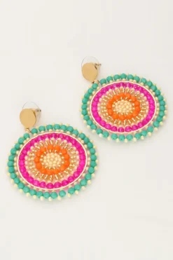 My Jewellery Boucles D'oreilles Rondes Avec Perles Vertes Et Roses Best