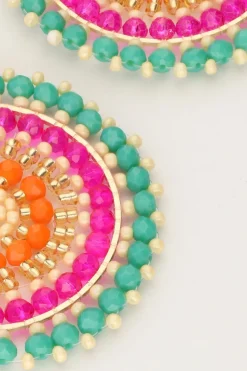 My Jewellery Boucles D'oreilles Rondes Avec Perles Vertes Et Roses Best