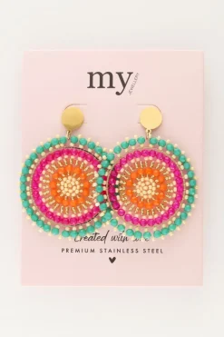 My Jewellery Boucles D'oreilles Rondes Avec Perles Vertes Et Roses Best