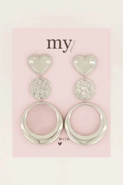 My Jewellery Boucles D’oreilles Tendance Double Ronds Et Cœur Clearance