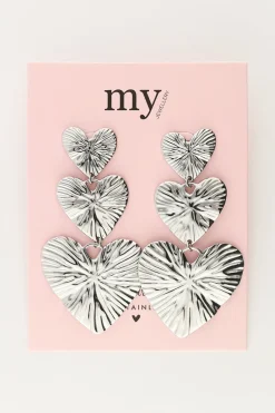 My Jewellery Boucles D'oreilles Trois Cœurs Martelés New