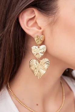 My Jewellery Boucles D'oreilles Trois Cœurs Martelés New