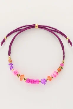 My Jewellery Bracelet Art En Cordon Violet Avec Perles Roses Hot