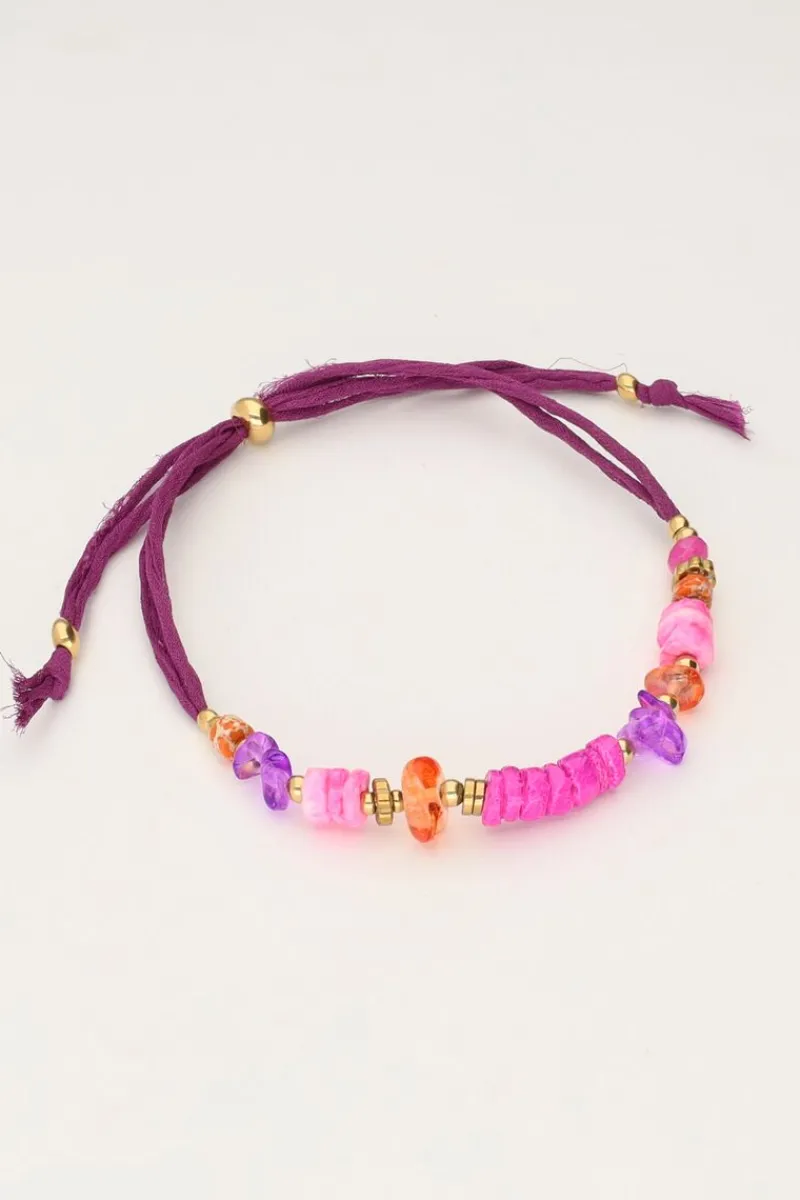 My Jewellery Bracelet Art En Cordon Violet Avec Perles Roses Hot