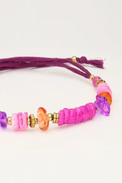 My Jewellery Bracelet Art En Cordon Violet Avec Perles Roses Hot