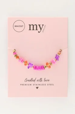 My Jewellery Bracelet Art En Cordon Violet Avec Perles Roses Hot