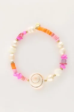 My Jewellery Bracelet En Perles Roses Et Coquillage Clearance
