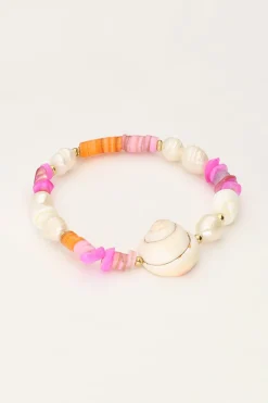 My Jewellery Bracelet En Perles Roses Et Coquillage Clearance