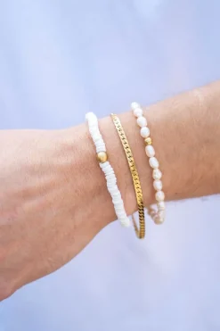 My Jewellery Bracelet Equal Avec Perles Plates Blanches Hot