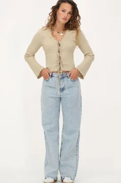 My Jewellery Cardigan Beige Avec Lurex Et Noeuds Doré/Beige Sale