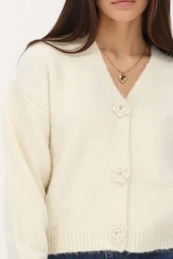 My Jewellery Cardigan En Maille Blanc Avec Boutons Roses Fashion