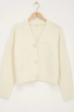 My Jewellery Cardigan En Maille Blanc Avec Boutons Roses Fashion