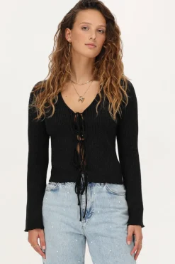 My Jewellery Cardigan Noir Avec Lurex Et Nœuds Argenté/Noir Outlet
