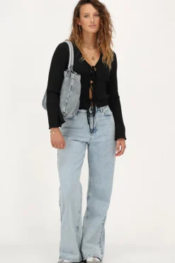 My Jewellery Cardigan Noir Avec Lurex Et Nœuds Argenté/Noir Outlet