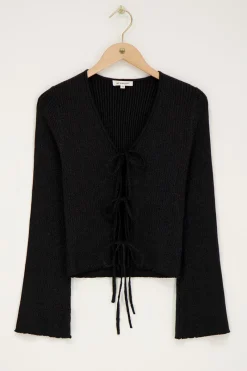 My Jewellery Cardigan Noir Avec Lurex Et Nœuds Argenté/Noir Outlet