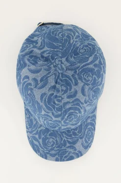My Jewellery Casquette En Denim Bleu Avec Des Roses New