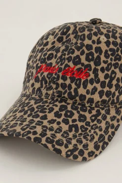 My Jewellery Casquette Marron Paris étoile Avec Imprimé Léopard Clearance