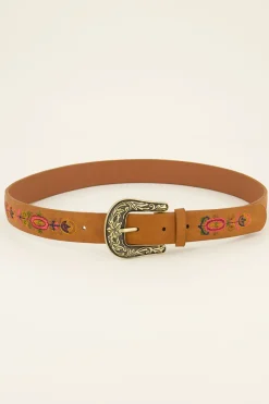 My Jewellery Ceinture Marron Avec Boucle Dorée Et Fleurs Brodées Sale