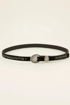 My Jewellery Ceinture Noire à Broderies Et Boucle Argentée Best