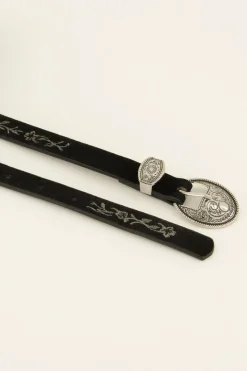 My Jewellery Ceinture Noire à Broderies Et Boucle Argentée Best