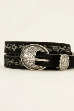 My Jewellery Ceinture Noire à Broderies Et Boucle Argentée Best