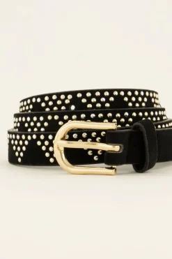 My Jewellery Ceinture Noire à Clous Dorés Motifs Triangles Discount