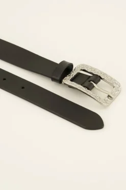 My Jewellery Ceinture Noire En Cuir à Boucle Argentée Argenté/Noir Sale