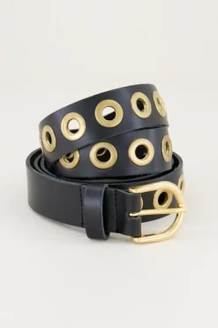 My Jewellery Ceinture Noire En Cuir Avec œillets Dorés Clearance