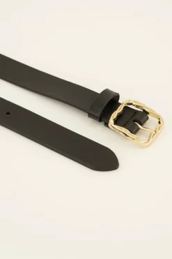 My Jewellery Ceinture Noire Fine En Cuir à Boucle Carrée Dorée Doré/Noir Best