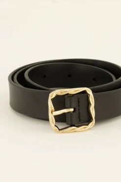 My Jewellery Ceinture Noire Fine En Cuir à Boucle Carrée Dorée Doré/Noir Best