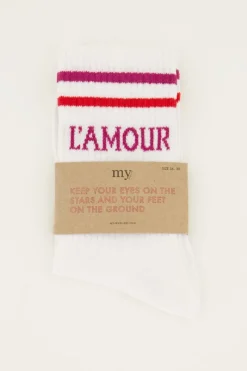 My Jewellery Chaussettes Blanches Sport Avec L'amour Rose Blanc/Rose Fashion