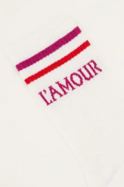 My Jewellery Chaussettes Blanches Sport Avec L'amour Rose Blanc/Rose Fashion
